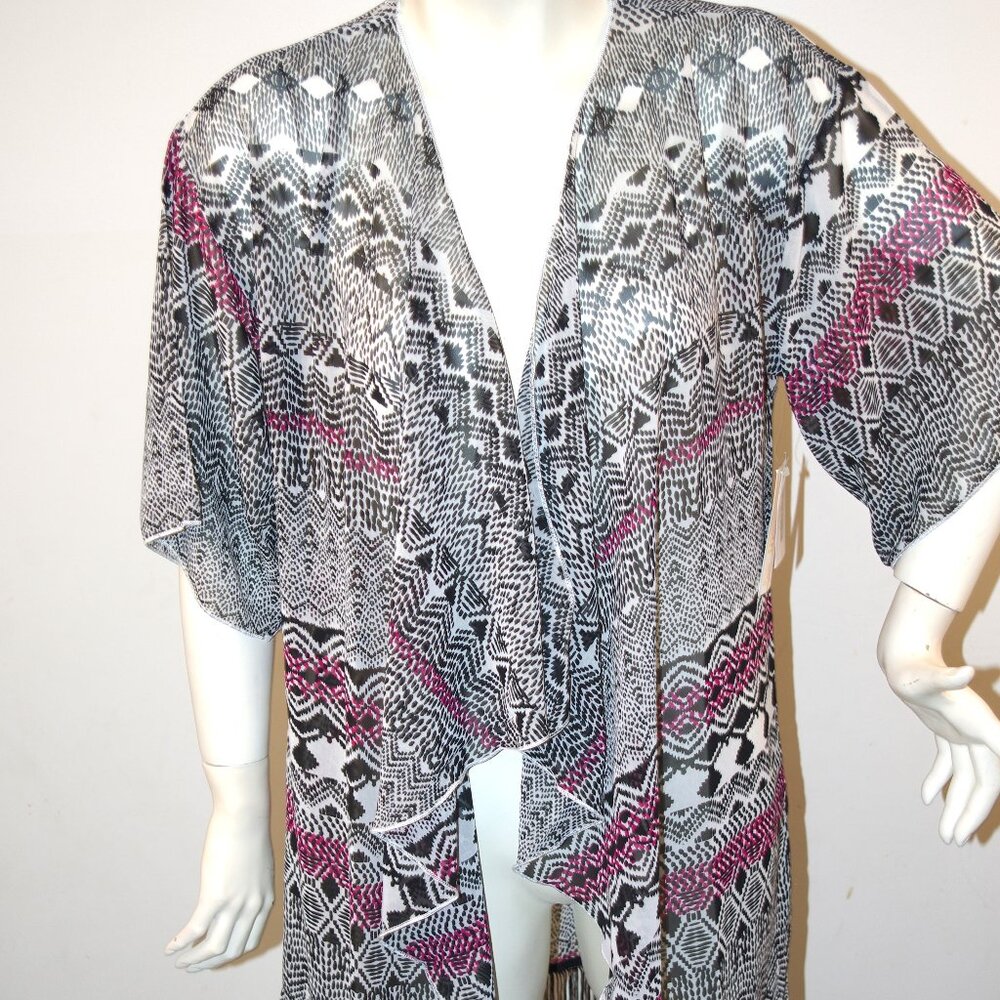 Kimono Cardigan Size Small Geometric Red White Black Fringe LuLaRoe Monroe